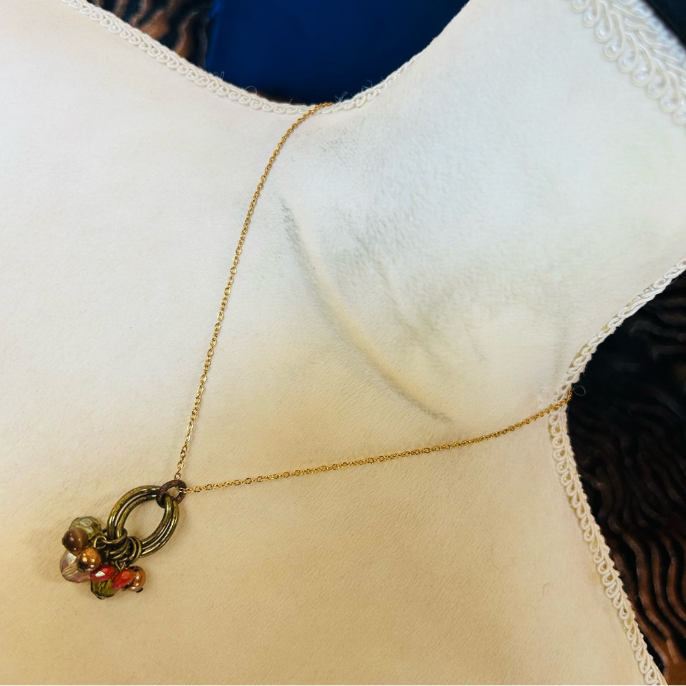 Handcrafted vintage beaded cluster pendant on chain necklace